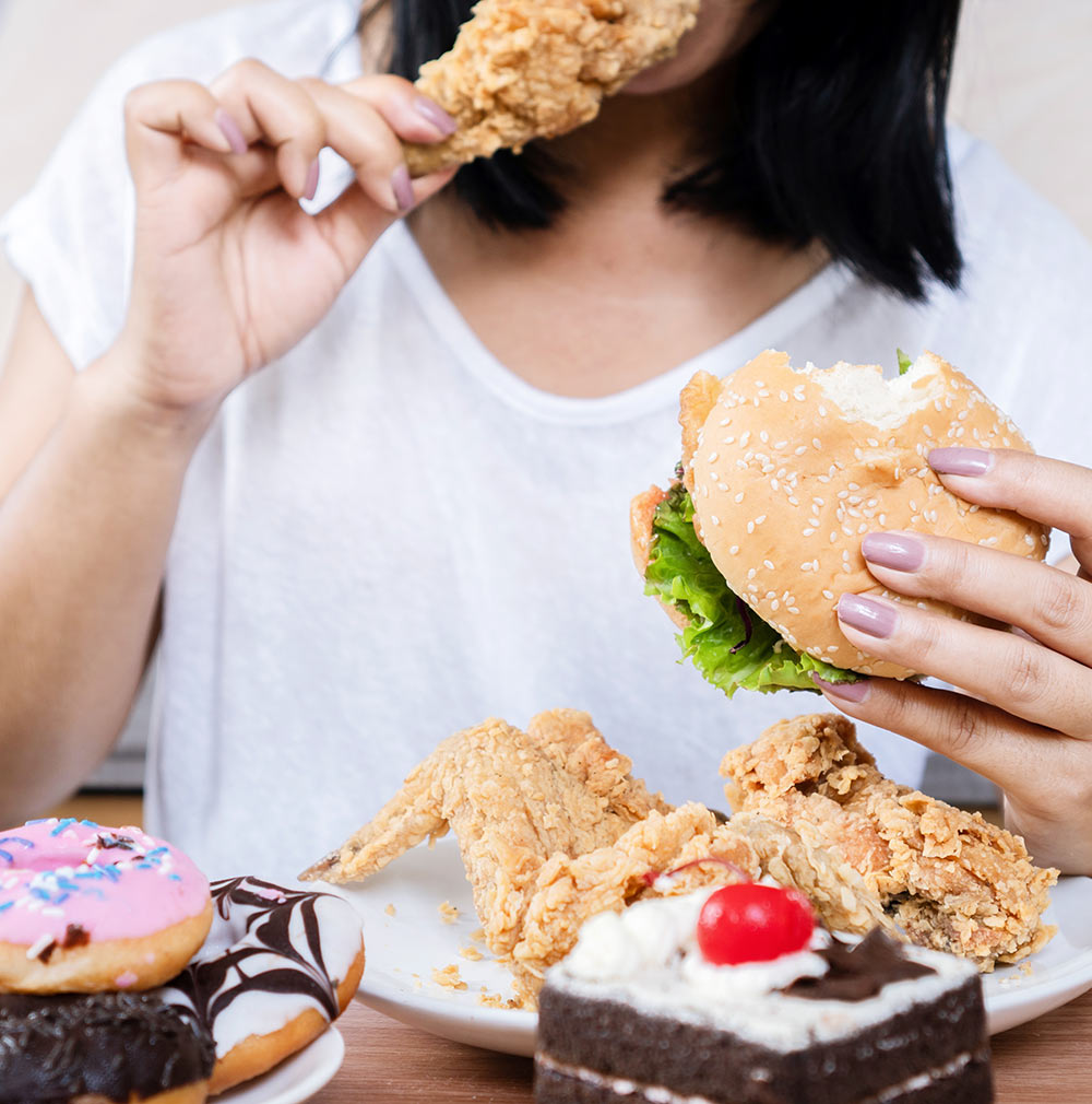 Binge-Eating Disorder is eating food quickly in a short amount of time. Typically, with binge eating, individuals keep eating past the point of feeling full and eat when not hungry.