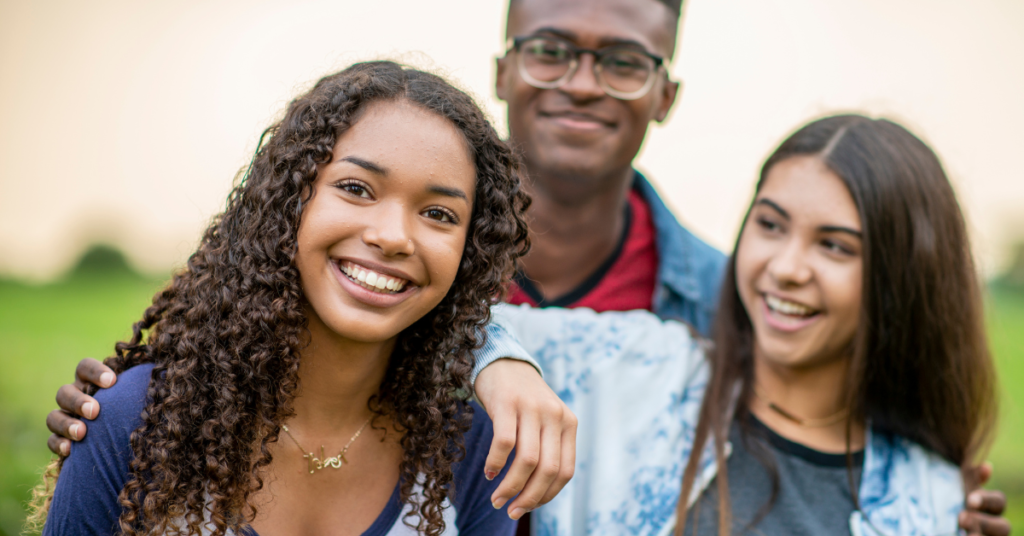 3 smiling teens/ positive self talk/ mental health tips for teens