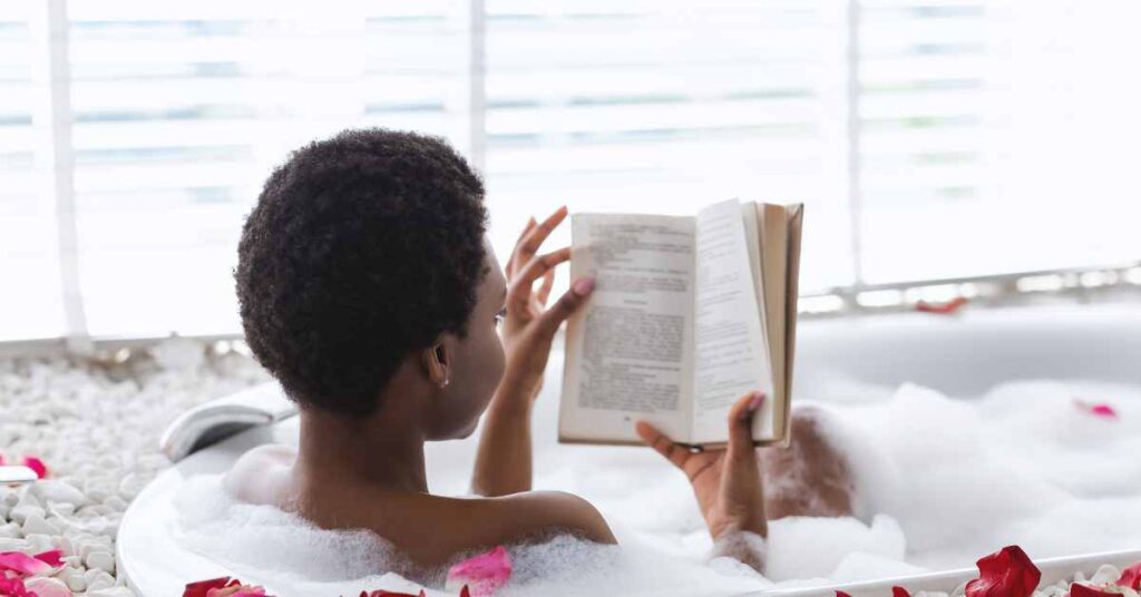 a woman taking a bath as a part of her self care