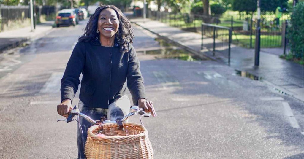 a woman enjoying a bike ride